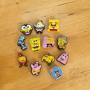 12 Crocs Clogs PVC Charms, SpongeBob Square Pants Jibbitz Style Plug Shoe Charms